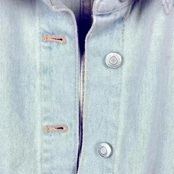 Zara Jean Jacket Sleeveless Distressed Button Front Pockets Collar Light Wash M - Picture 3 of 13